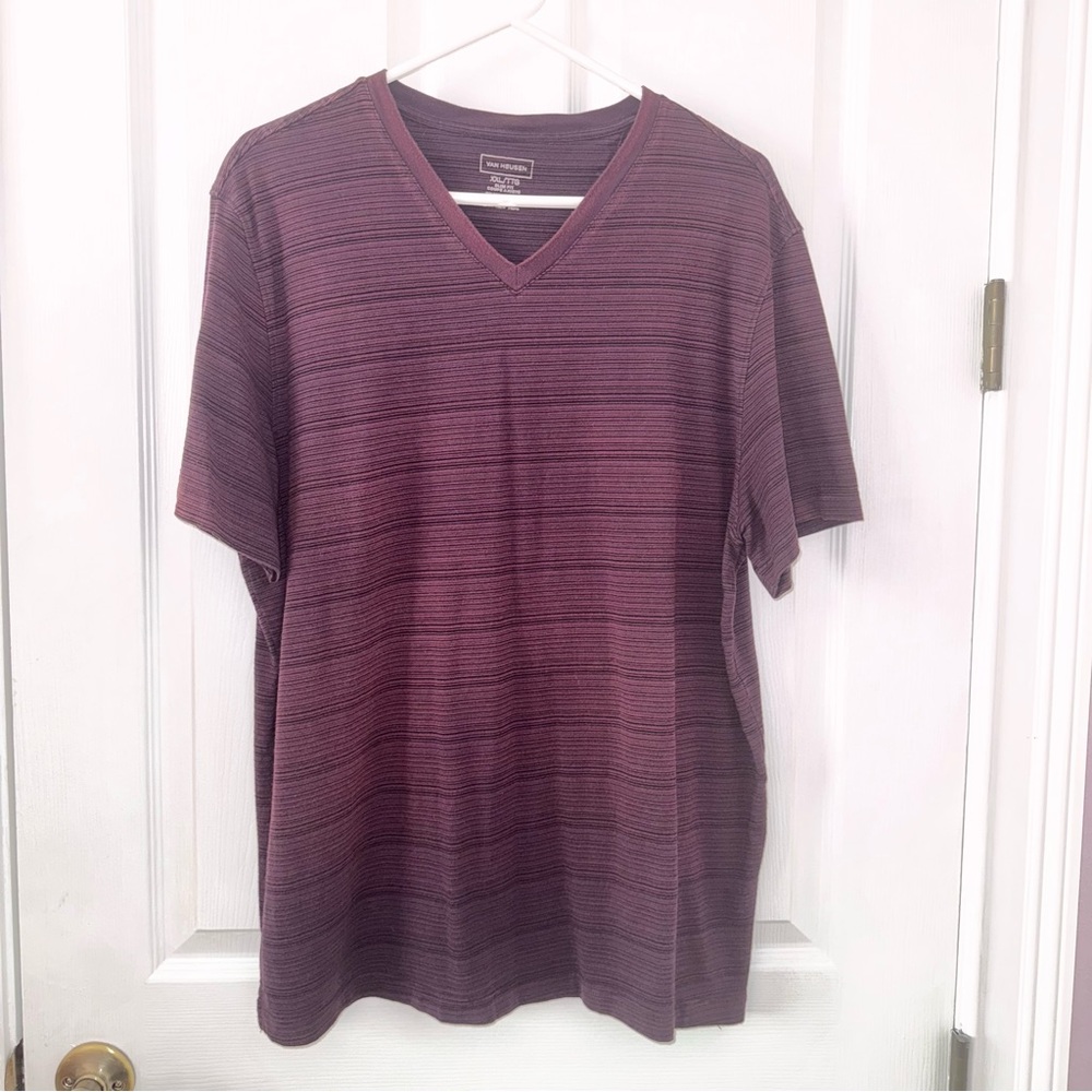 Van Heusen Slim Fit Coupe Adjusts cotton vneck black & maroon striped tshirt XXL